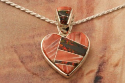 Navajo Artist Calvin Begay Genuine Spiny Oyster Shell Heart Pendant